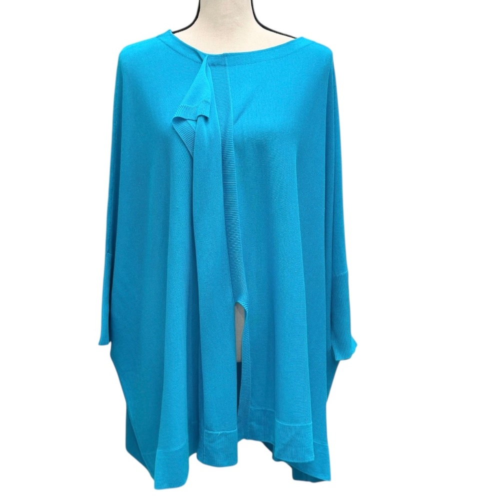 DIANE VON FURSTENBERG AHIGTA BLUE DOLMAN SLEEVE OVERSIZED DRAPED BOXY SWEATER